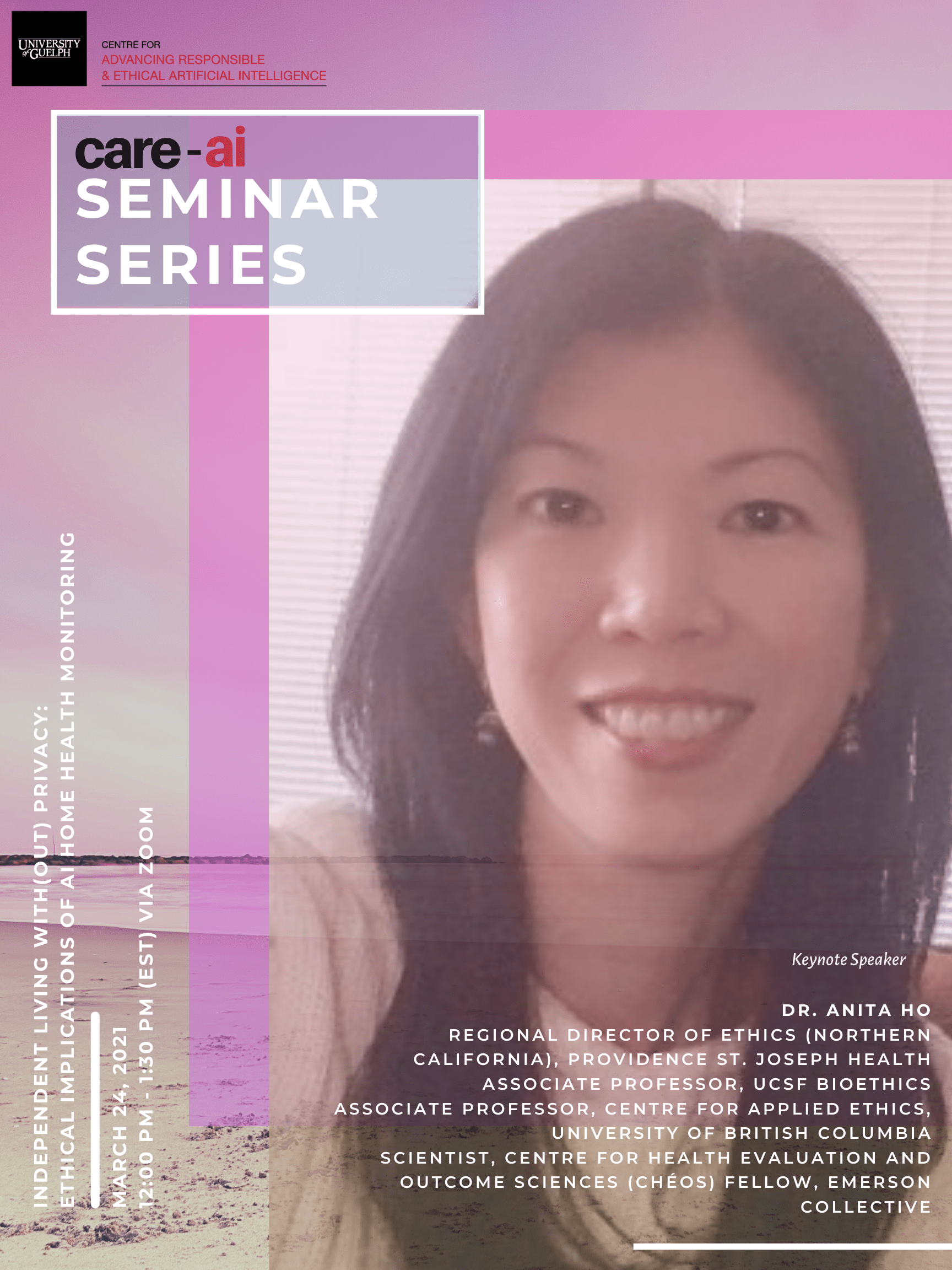 Poster for care-ai Seminar Series: with Deborah Raji. Yellow background with close up of Deborah face. Care-ai Building block and words "Care-ai Seminar Series in top left corner. Bottom left corner has the date "November 25, 2020 12 pm to 1:30 pm Virtual Zoom Meeting. Bottom Right corner, under Deborah Raji face are the words "Keynote Speaker Inioluwa Deoborah Raji Fellow at Mozilla Foundation"